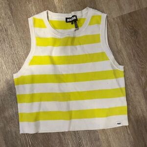 DKNY Yellow and White Striped Tank Top
